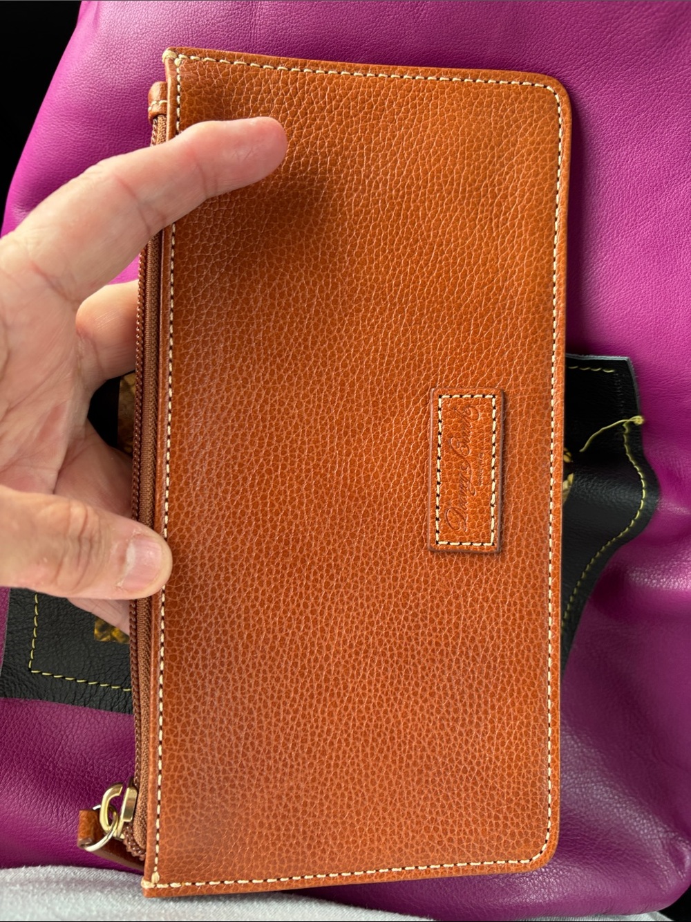 Dooney & Bourke Leather Zipper Wallet Clutch - Tan